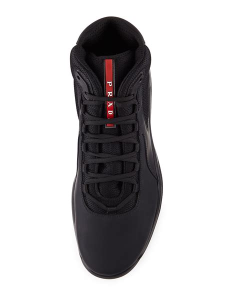 prada americas cup black high top mens sneakers|prada americas cup sneakers black.